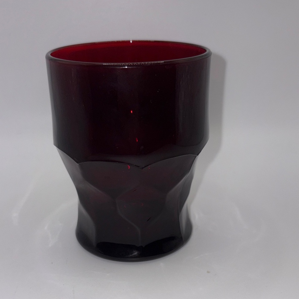 Vintage Anchor Hocking Ruby Red Tumbler  Faceted Glass  Mid-Century Barware  Ret